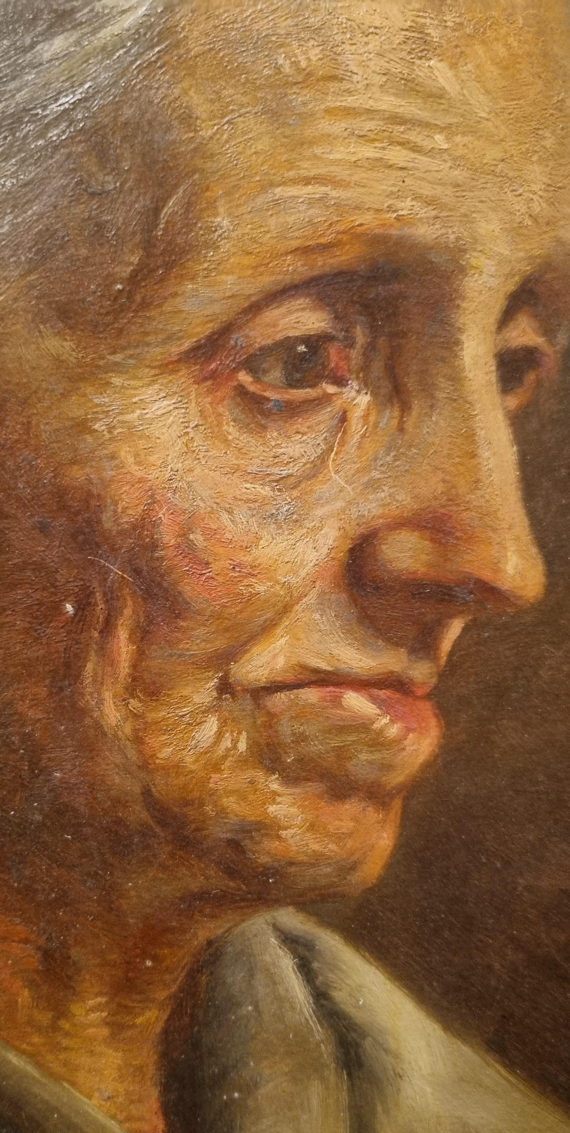 Pintura francesa Finales del siglo XIX Escuela realista Anciana de Bretaña Rozenn - Portrait Painting Marrón de Unknown