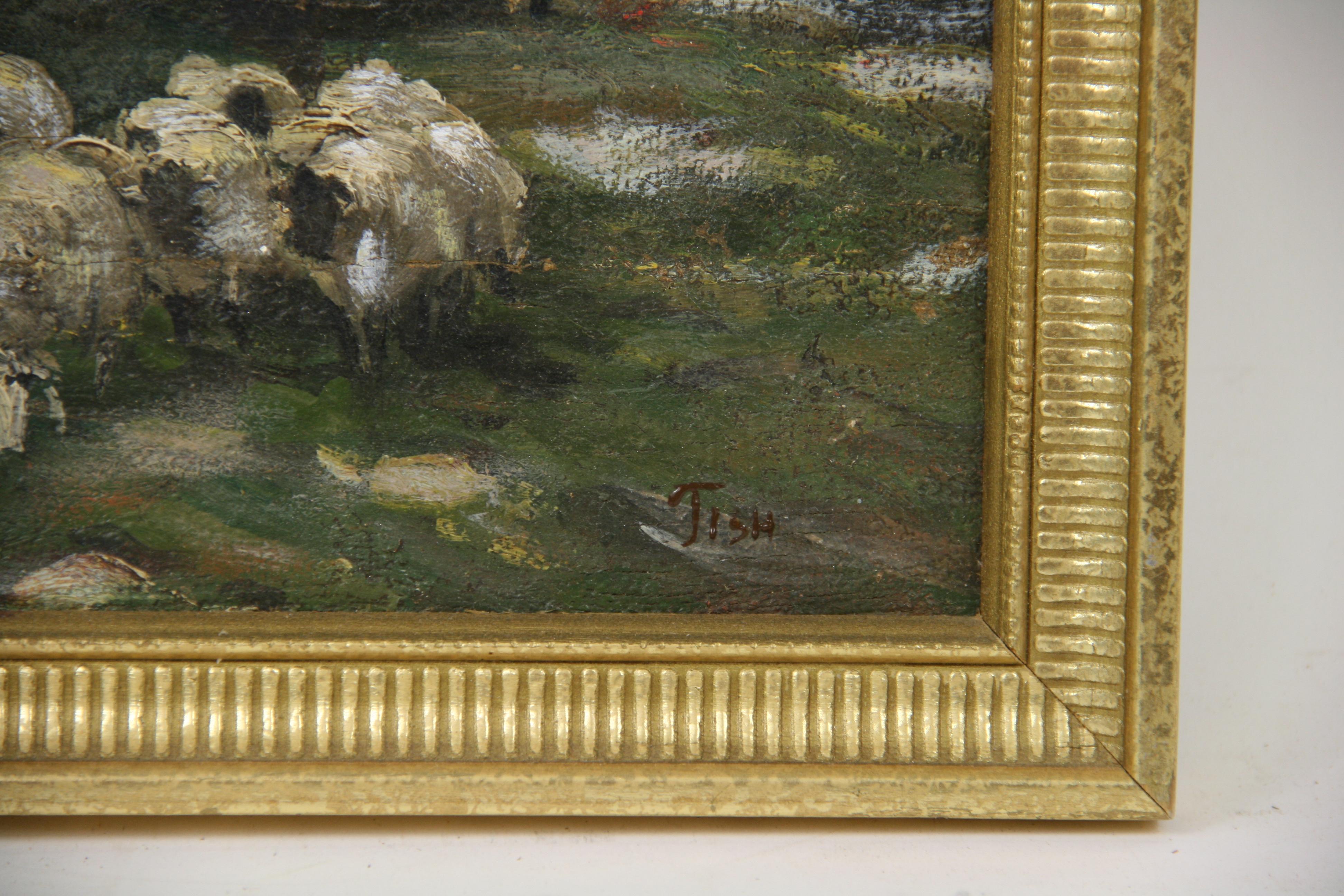  Impressionist French Pastoral Scene Painting - Brown Landscape Painting by Unknown