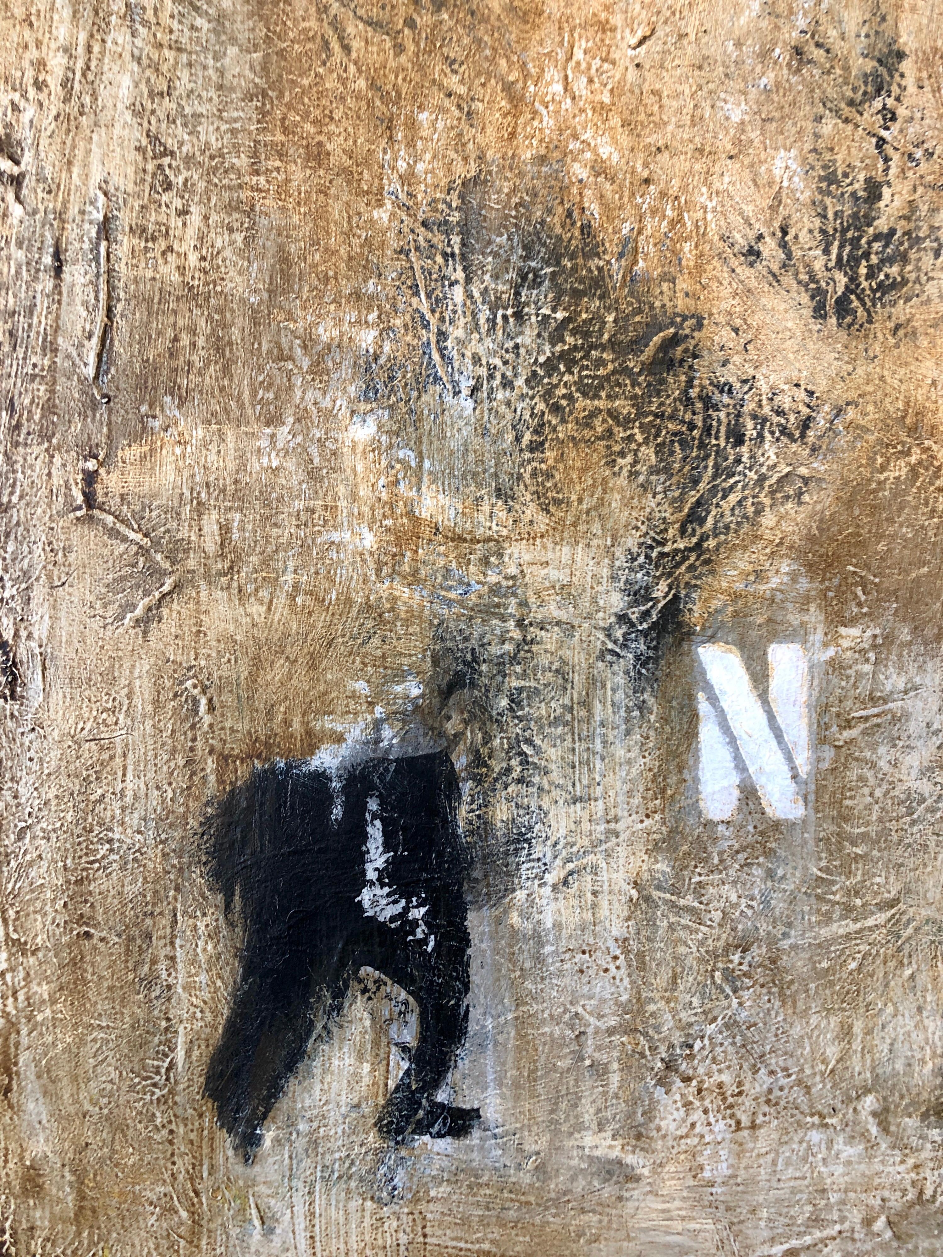 French Pop Art Modernist Textured Painting Abstract With Stencilled Letters For Sale 2