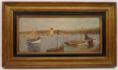 FRENCH Post Impressionist MID CENTURY Marine oil painting on panel INTERESTING