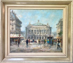 French post impressionist oil painting - Paris cityscape - 1950s
