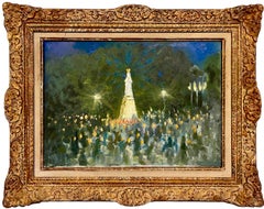 French post impressionist oil painting - The procession at Lourdes - Pilgrimage