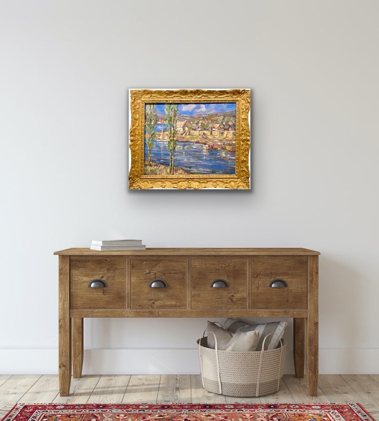 French Post Impressionist painting - Ecole de Paris - Provence landscape harbour - Brown Landscape Painting by Unknown