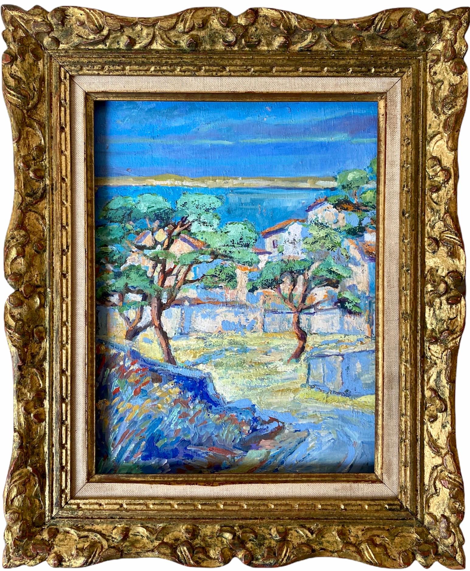 Unknown Landscape Painting - French Post Impressionist painting - Ecole de Paris - Provence landscape harbour