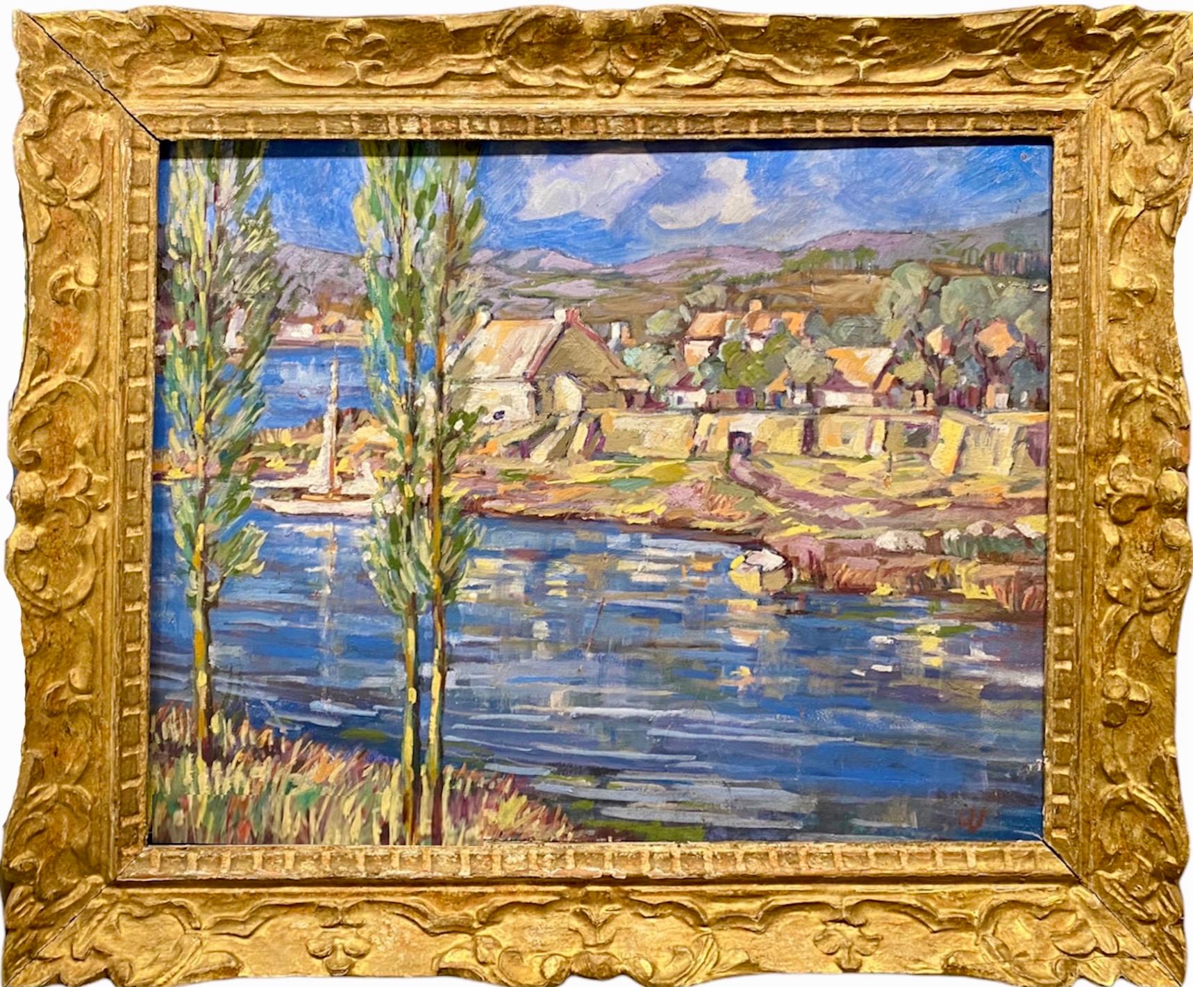 French Post Impressionist painting - Ecole de Paris - Provence landscape harbour