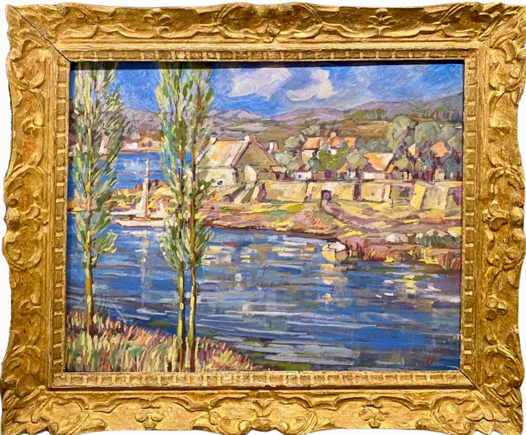 Unknown Landscape Painting - French Post Impressionist painting - Ecole de Paris - Provence landscape harbour