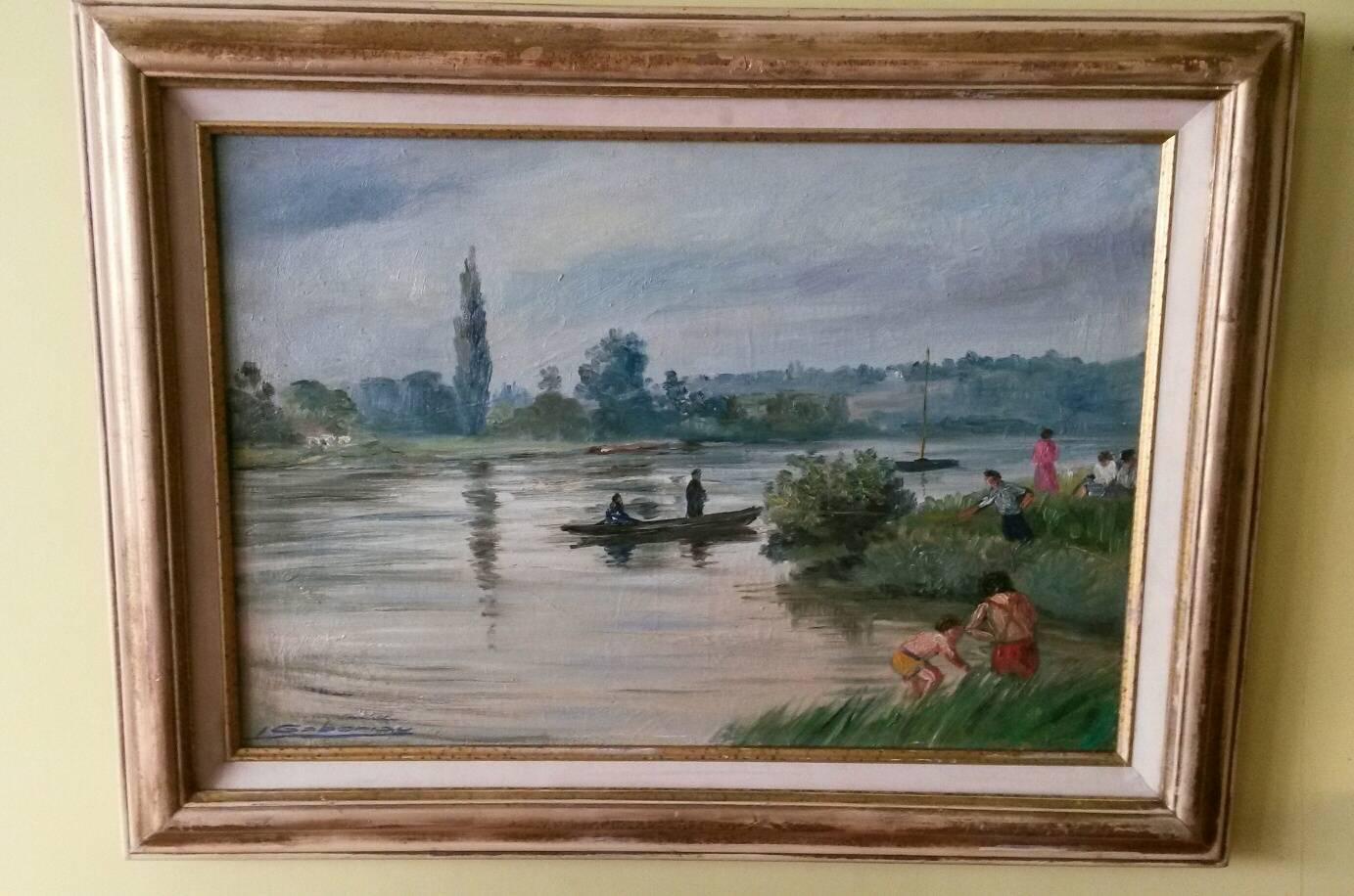 French Post Impressionist Seine River Landscape Painting by Gaboriau