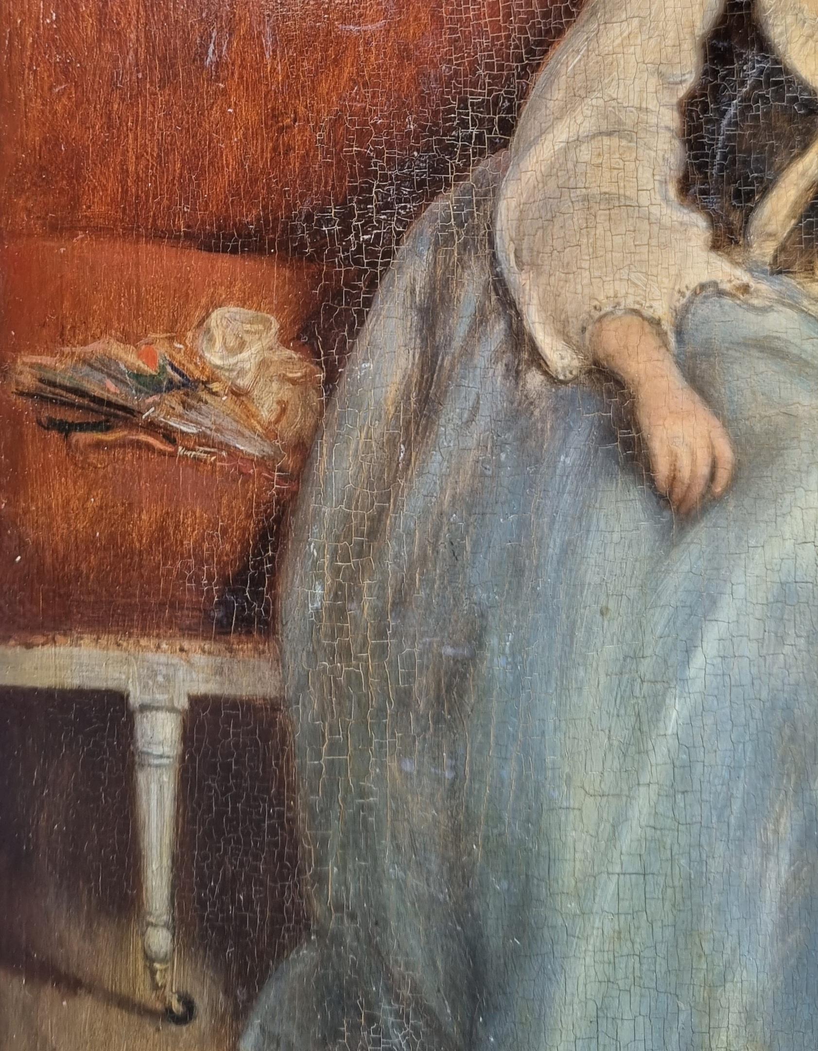 Peinture réaliste française scène d'intérieur Femme sur un canapé Nap 19ème en vente 1