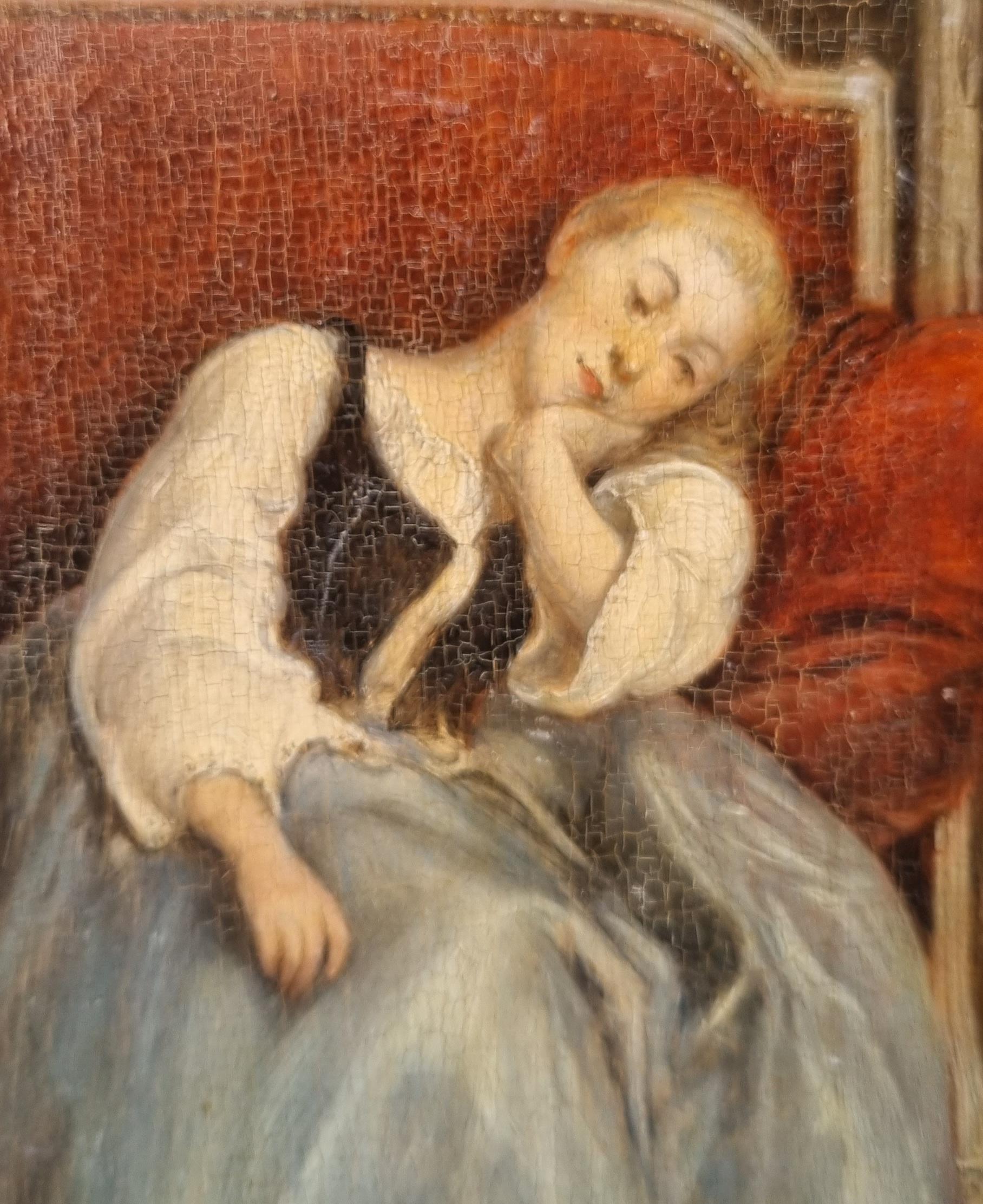 Peinture réaliste française scène d'intérieur Femme sur un canapé Nap 19ème en vente 2