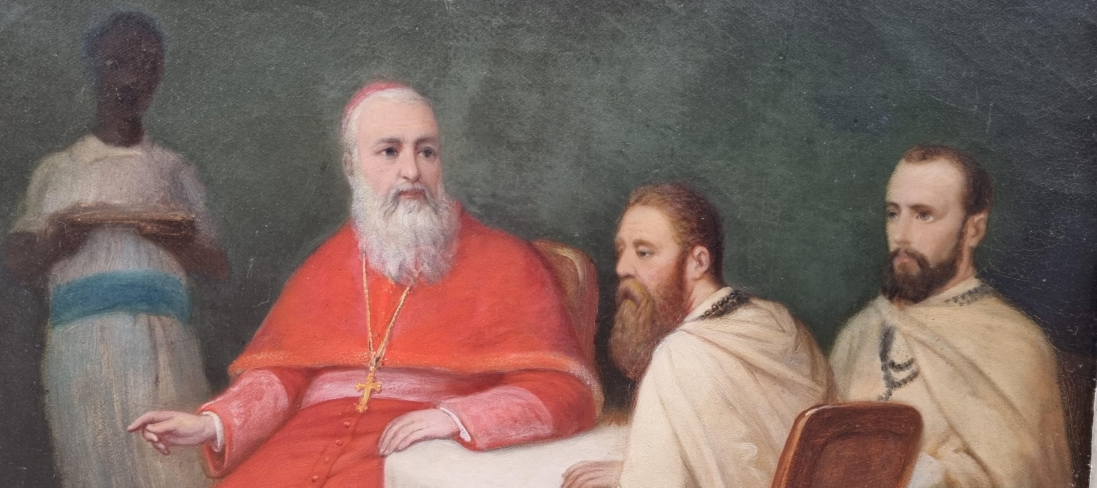 Peinture religieuse française 19ème Blancs Pères Missionnaires Afrique LAVIGERIE - Marron Portrait Painting par Unknown