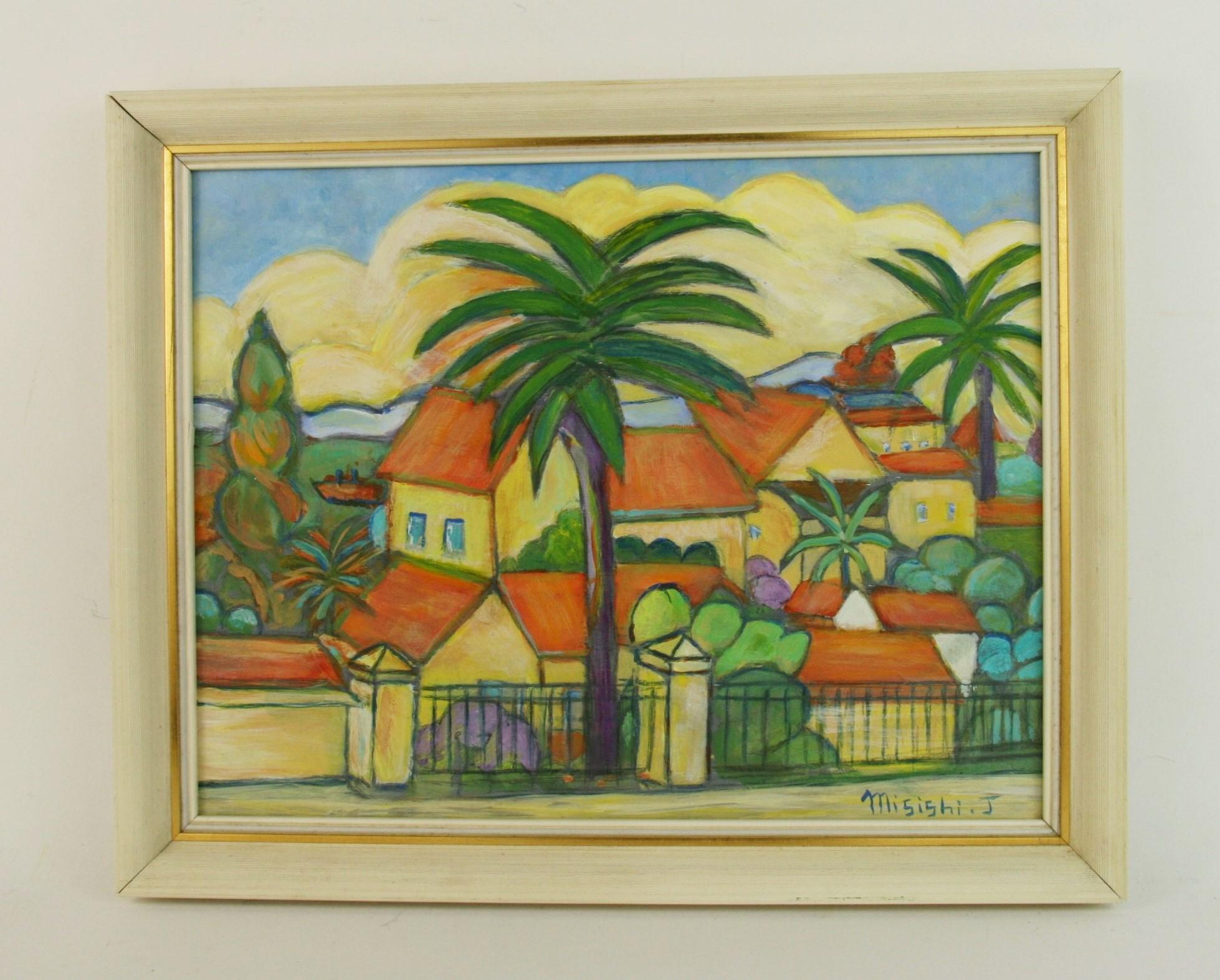 French Riviera Landscape Painting, Acrylic on Board, Signed, 1960s
