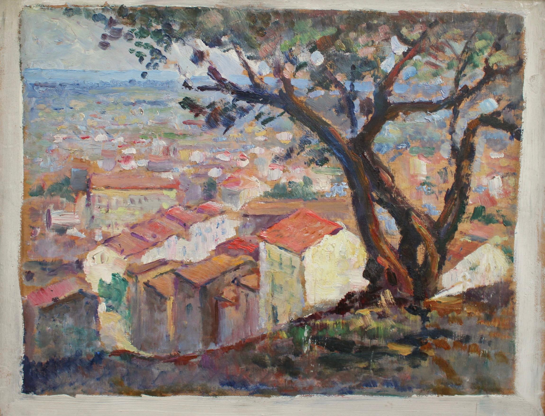 „Französische Riviera-Ansicht“, Französische Schule (ca. 1950er Jahre) – Painting von Unknown