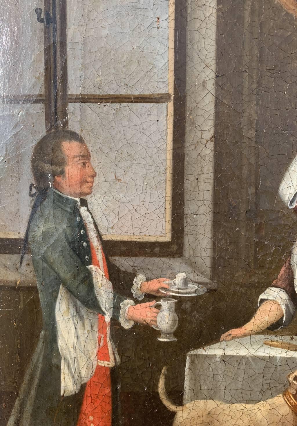 Peintre rococo français - Peinture de personnages du XVIIIe siècle - Intérieur de petit déjeuner en vente 6