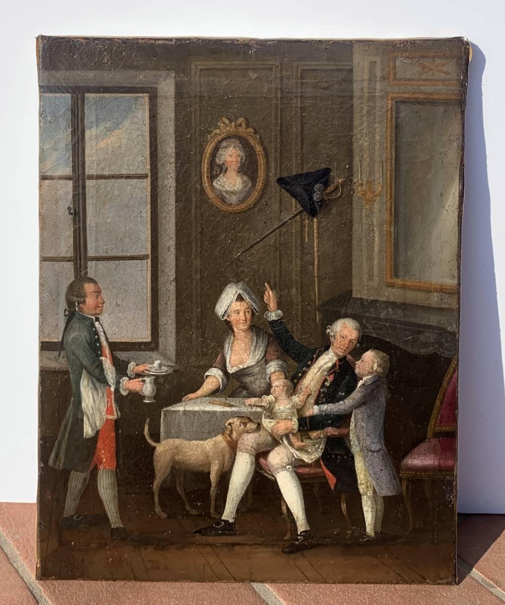 Peintre rococo français - Peinture de personnages du XVIIIe siècle - Intérieur de petit déjeuner - Painting de Unknown