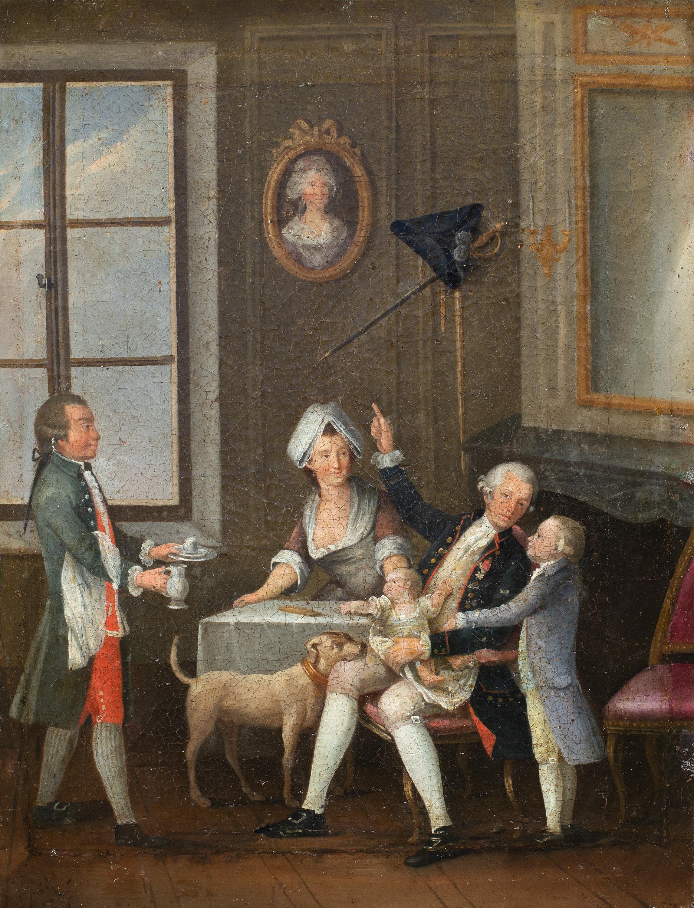 Figurative Painting Unknown - Peintre rococo français - Peinture de personnages du XVIIIe siècle - Intérieur de petit déjeuner