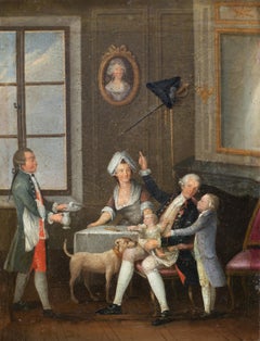 Antique French Rococò painter - 18th century figure painting - Breakfast interior