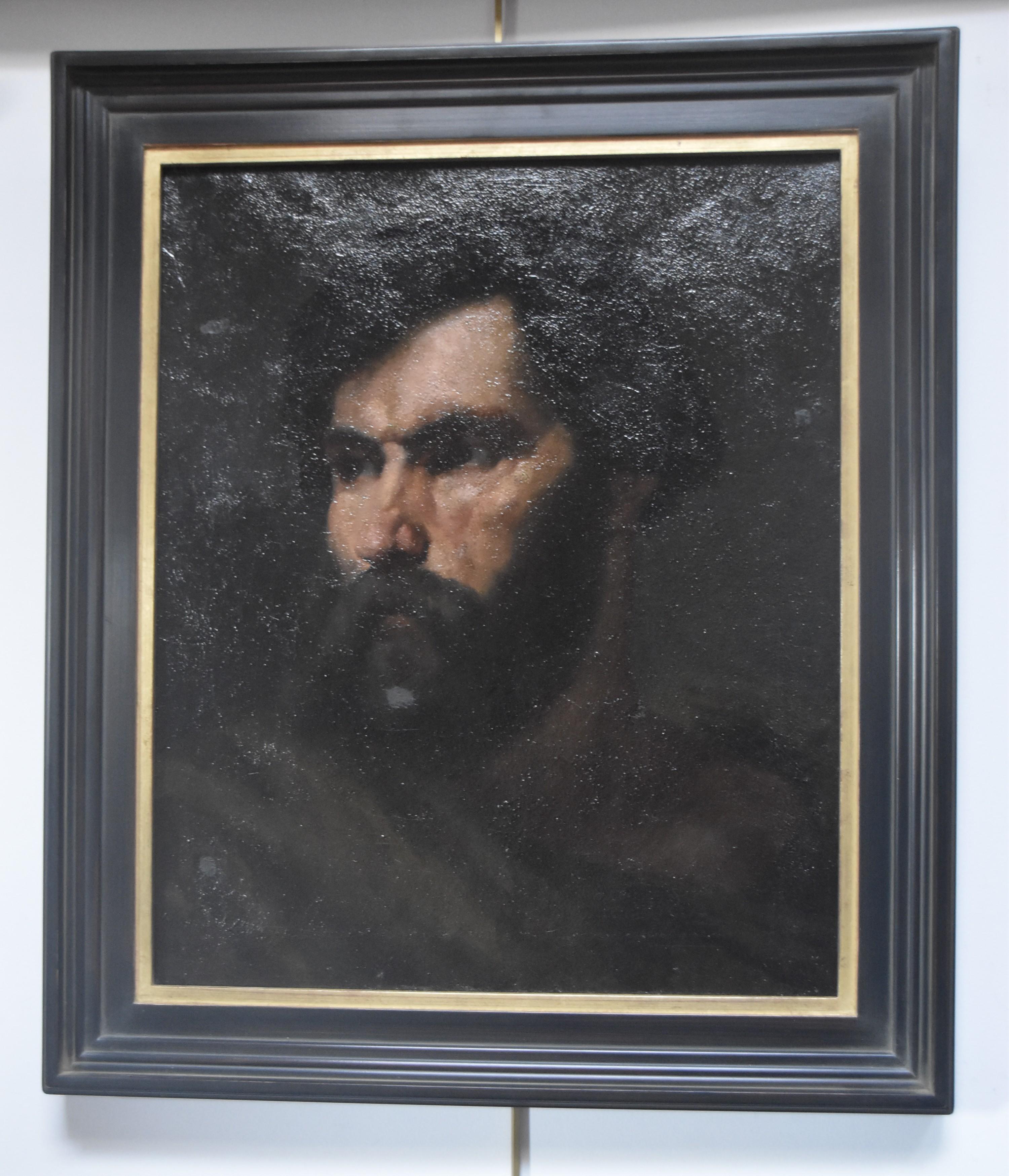 French Romantic School, 19th Century,  Manly head of bearded man, oil on canvas For Sale 1
