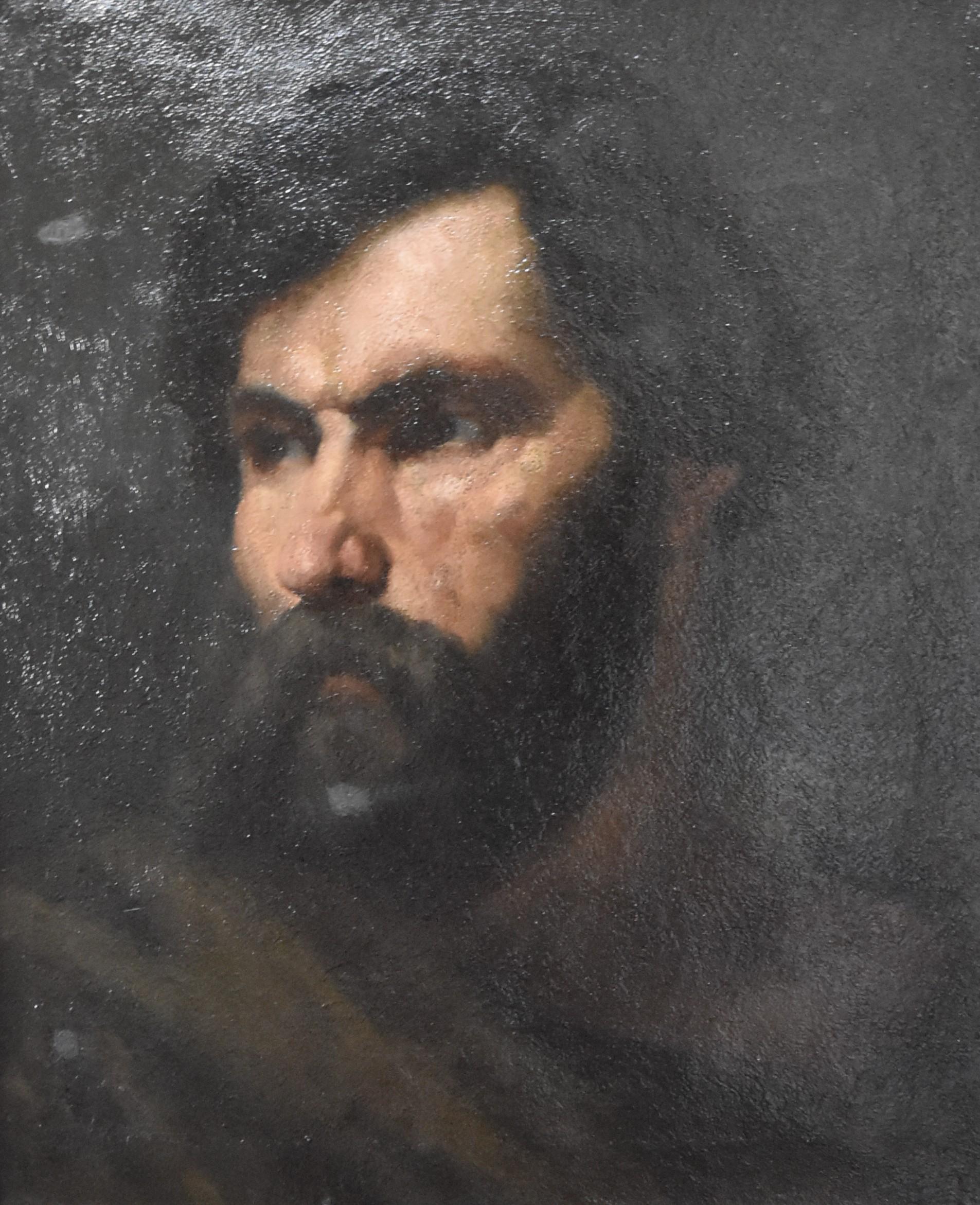 French Romantic School, 19th Century,  Manly head of bearded man, oil on canvas For Sale 3