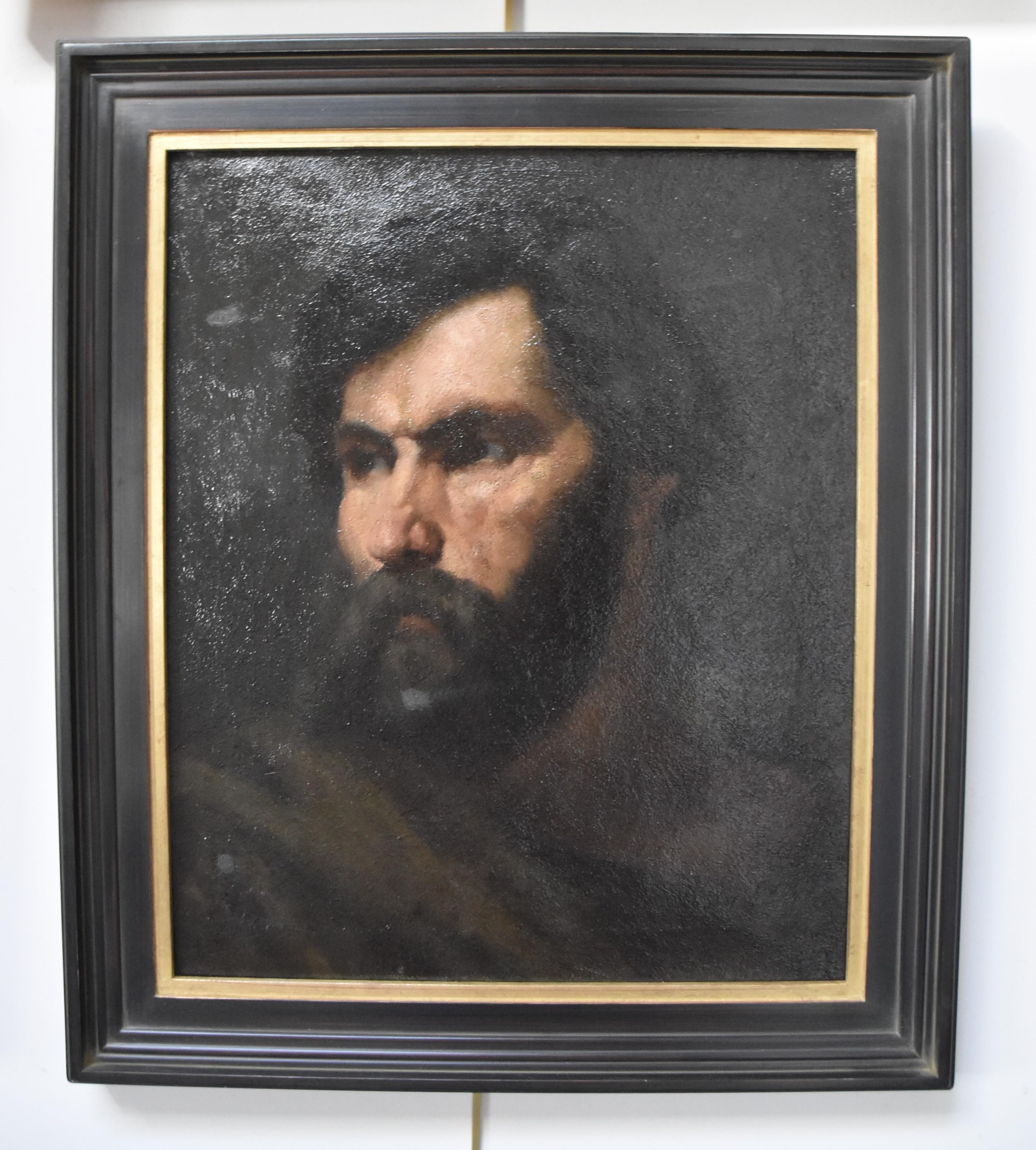 French Romantic School, 19th Century,  Manly head of bearded man, oil on canvas For Sale 6