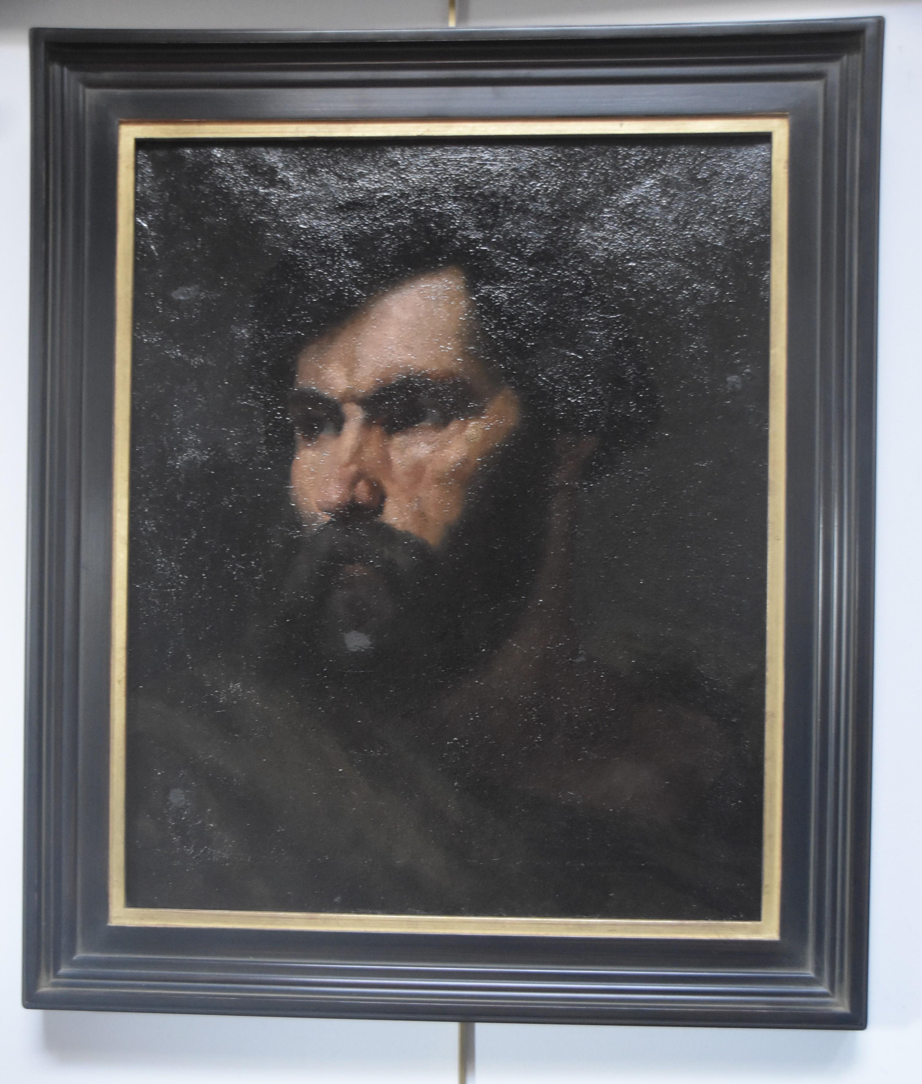 Französische romantische Schule, 19. Jahrhundert,  Mannlicher Kopf eines bearded Mannes, Öl auf Leinwand (Romantik), Painting, von Unknown