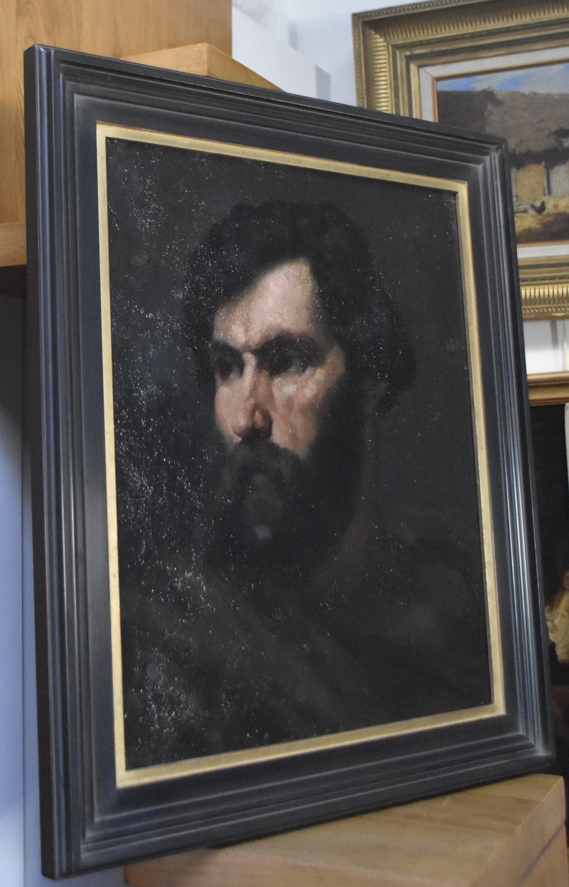 French Romantic School
19th Century
Manly head of bearded man
oil on canvas
46 x 37.8 cm
In fairly good condition, some inpaintings visible under UV light, mainly in the backgrounds and one in the sitter's beard. 
Under a glossy varnish.

In a nice