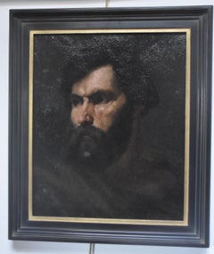 French Romantic School, 19th Century,  Manly head of bearded man, oil on canvas