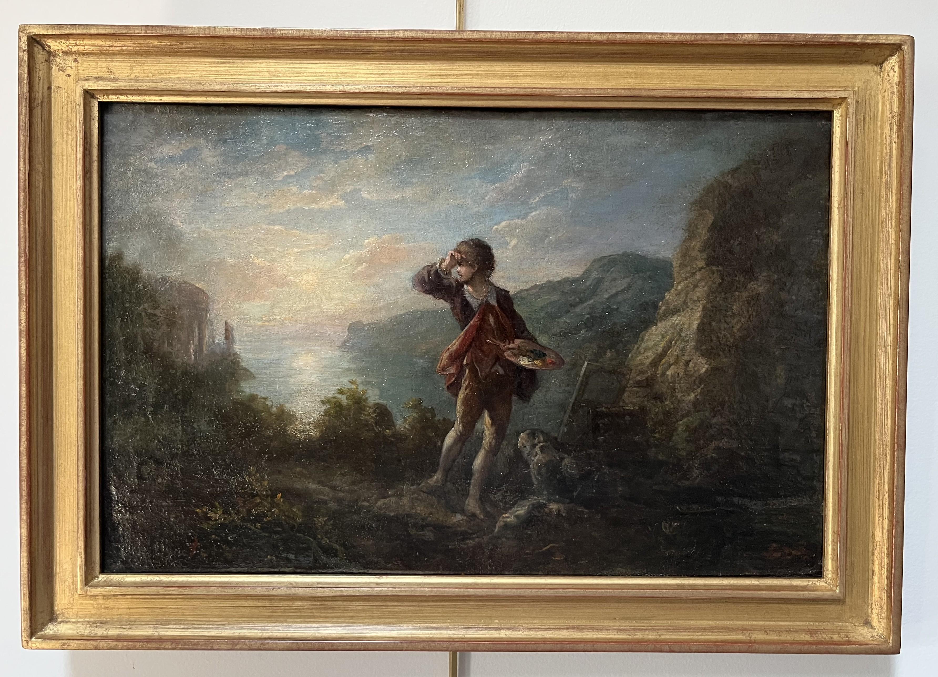 Scuola romantica francese XIX secolo L'ispirazione dell'artista Olio su tela - Figurative Painting Grigio di Unknown