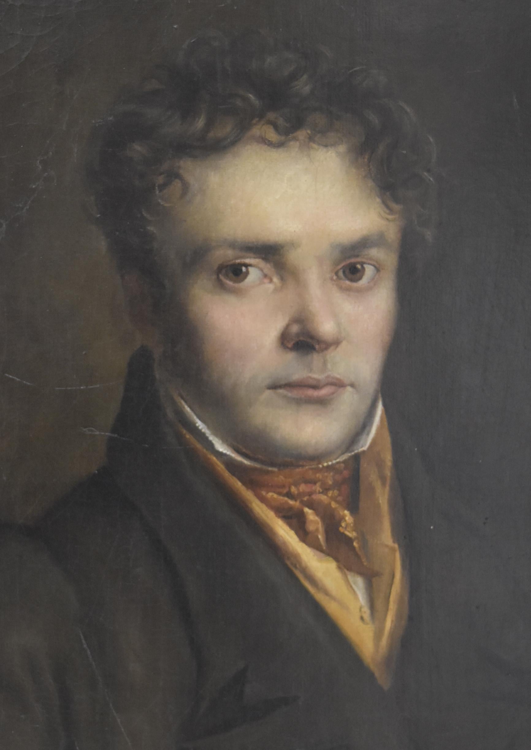 French Romantic School, Portrait of a Young Man, oil on canvas - Painting by Unknown