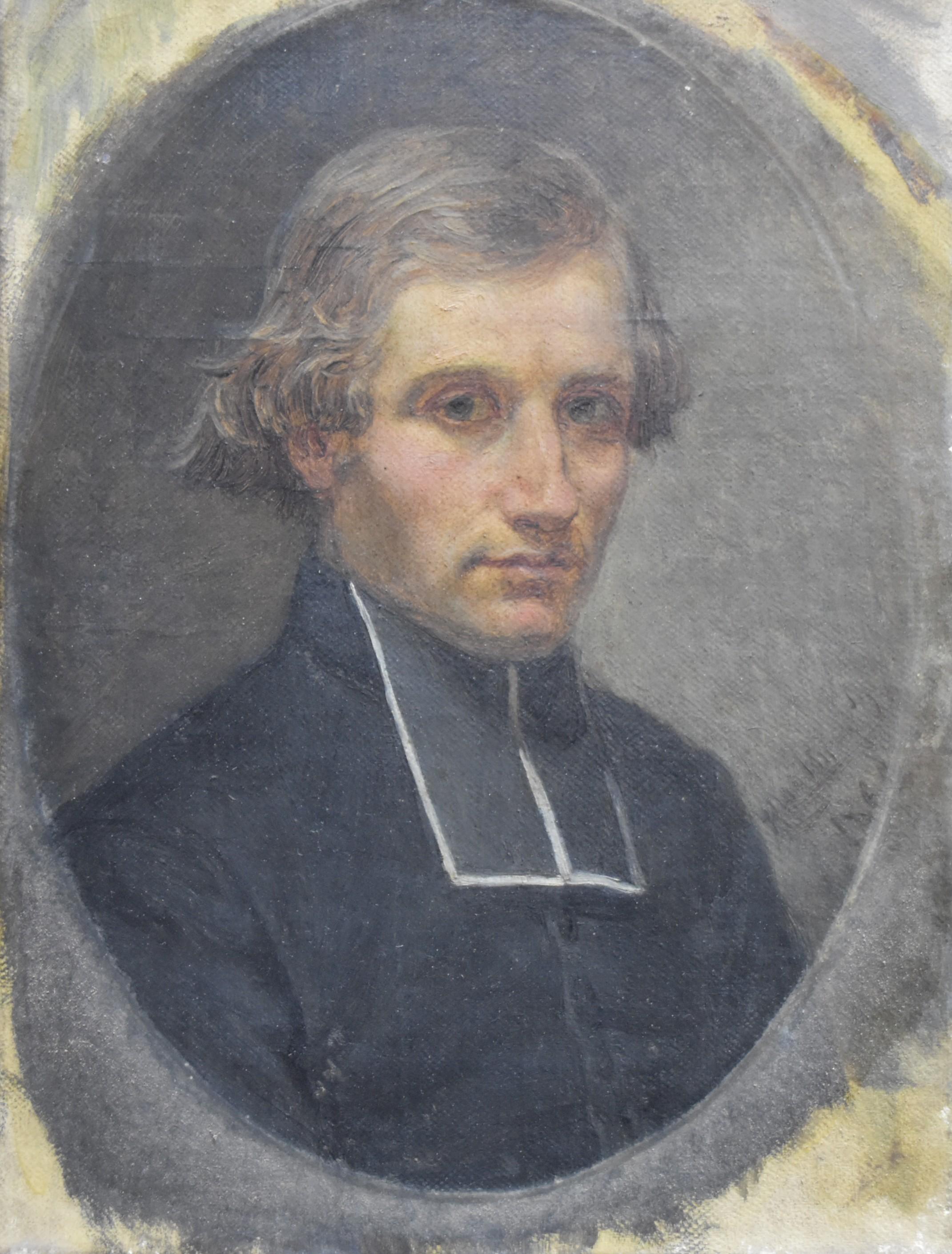 French Romantic School, Portrait of a young priest, dated 1860 oil on canvas For Sale 3