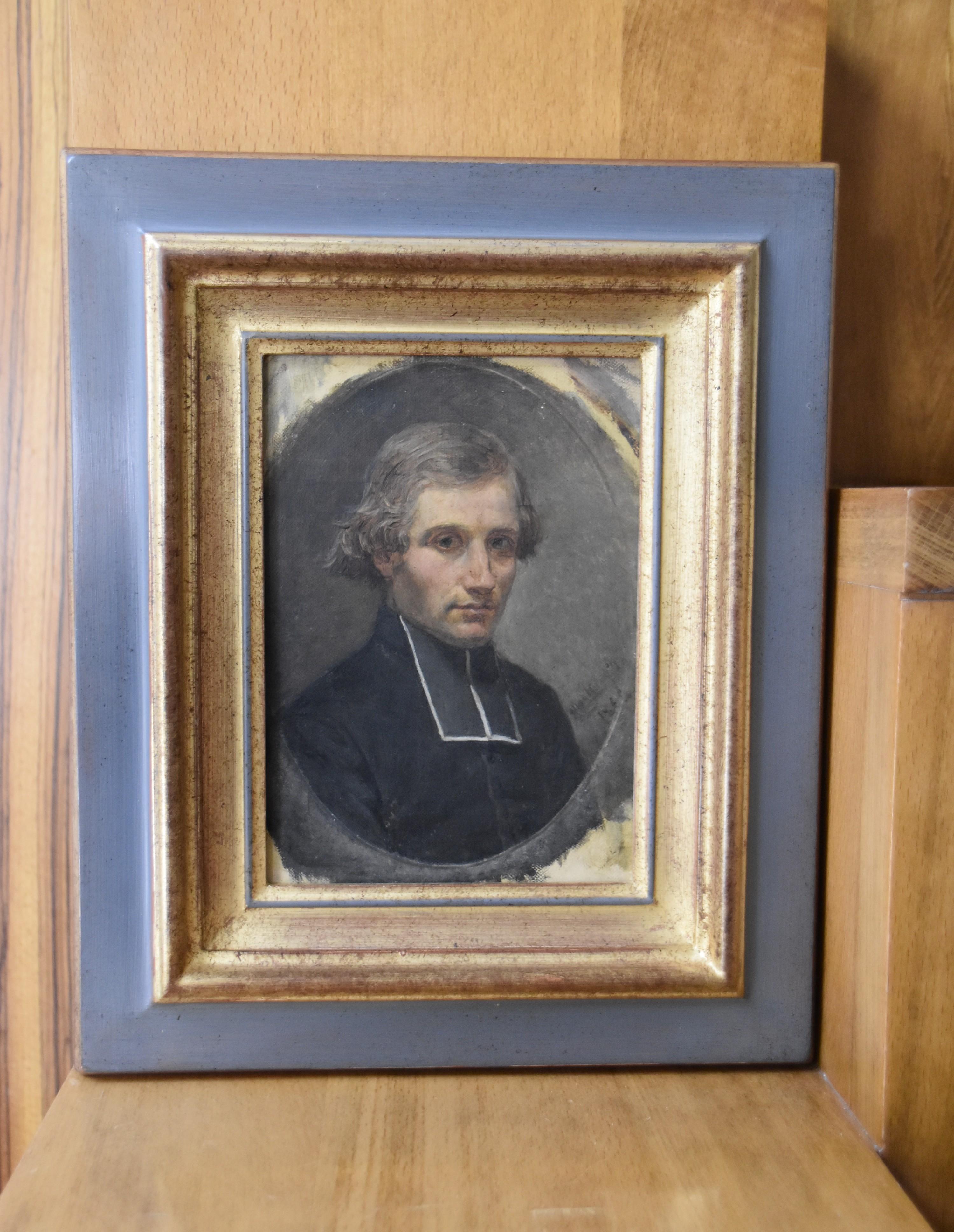 French Romantic School, Portrait of a young priest, dated 1860 oil on canvas For Sale 5