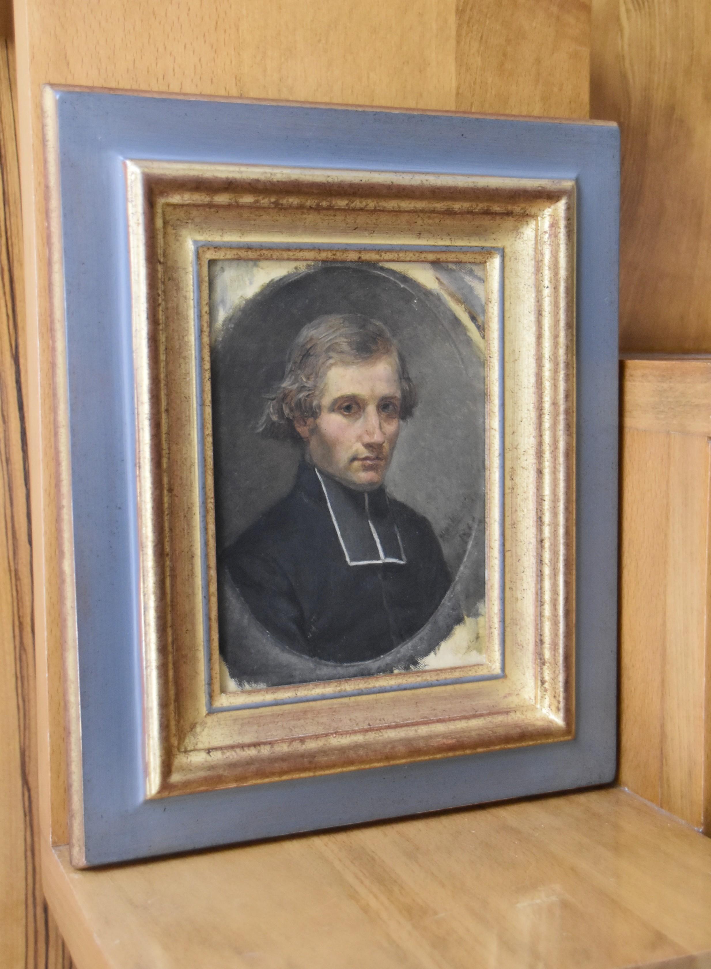 French Romantic School, Portrait of a young priest, dated 1860 oil on canvas For Sale 6