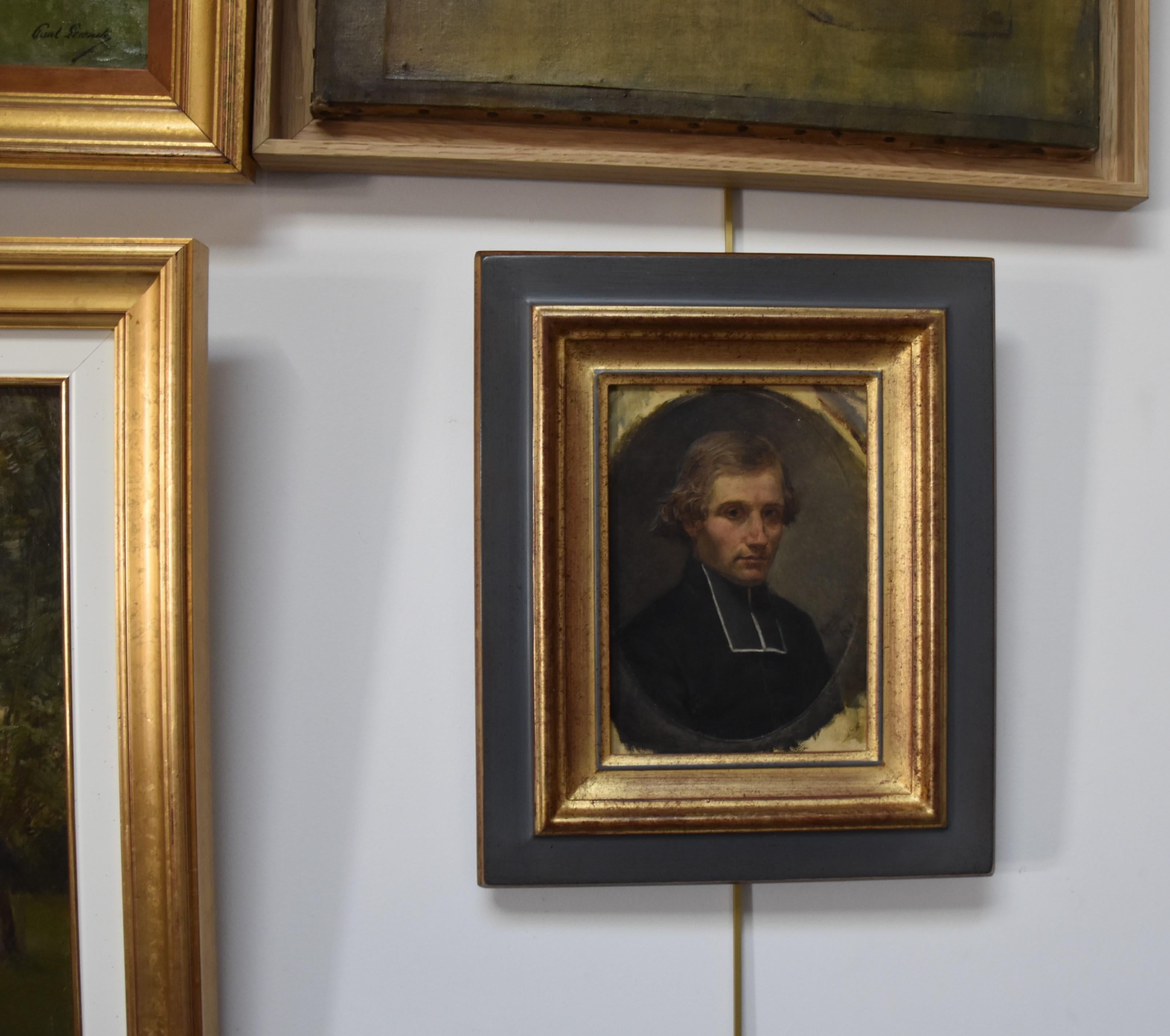French Romantic School, Portrait of a young priest, dated 1860 oil on canvas For Sale 8
