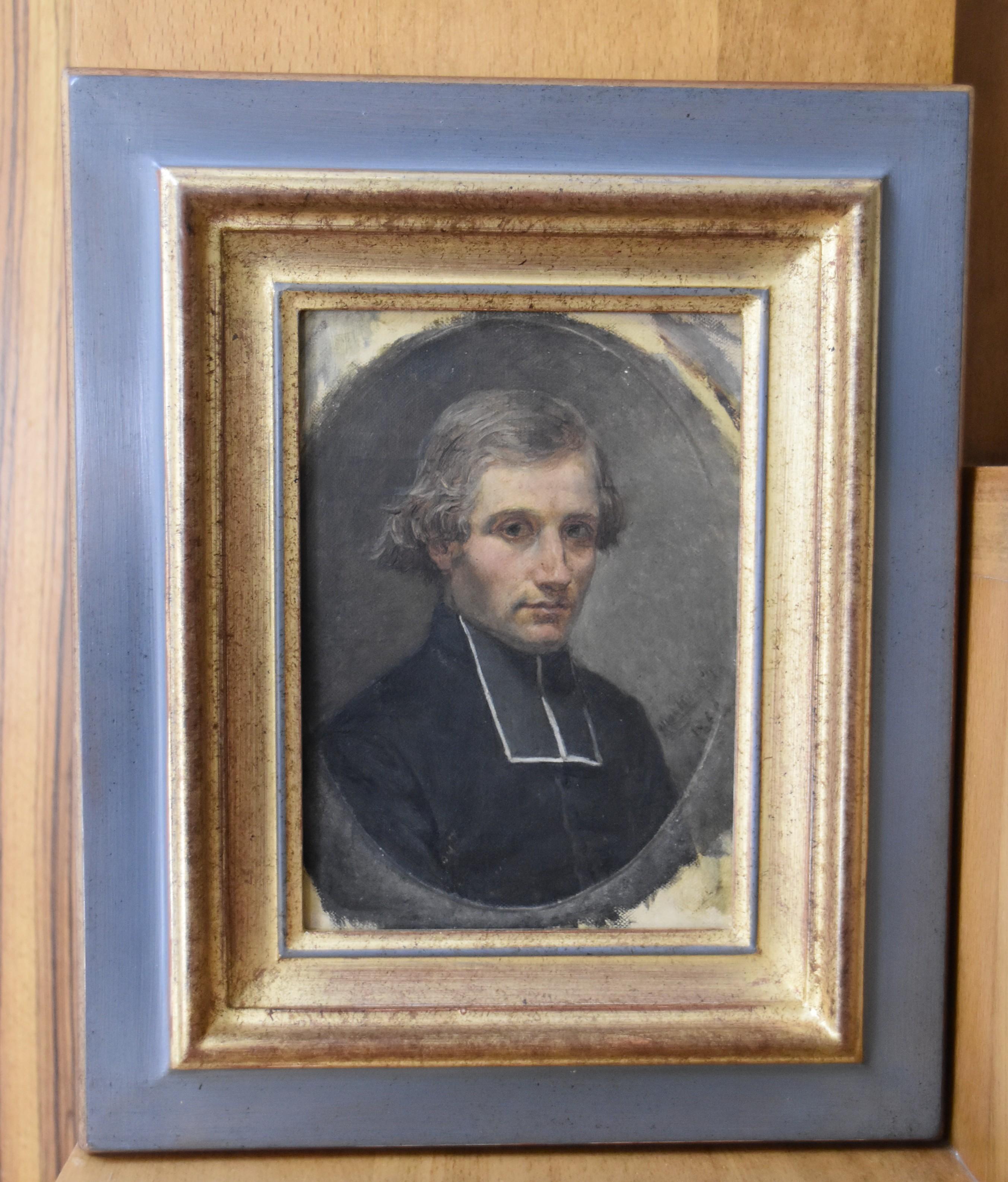 French Romantic School, Portrait of a young priest, dated 1860 oil on canvas For Sale 1