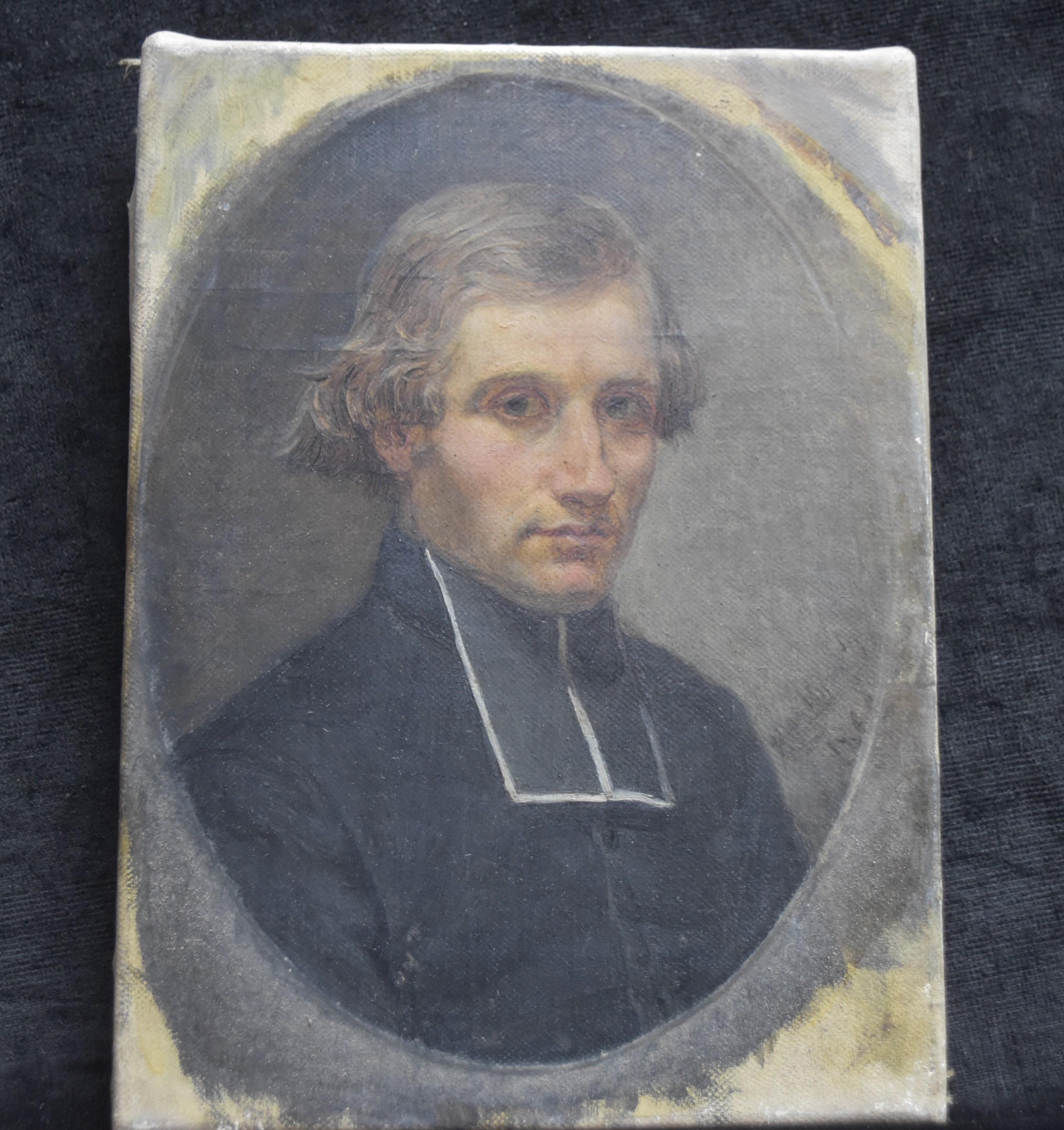 Französische Romantikschule, Porträt eines jungen Priesters, datiert 1860, Öl auf Leinwand im Angebot 5