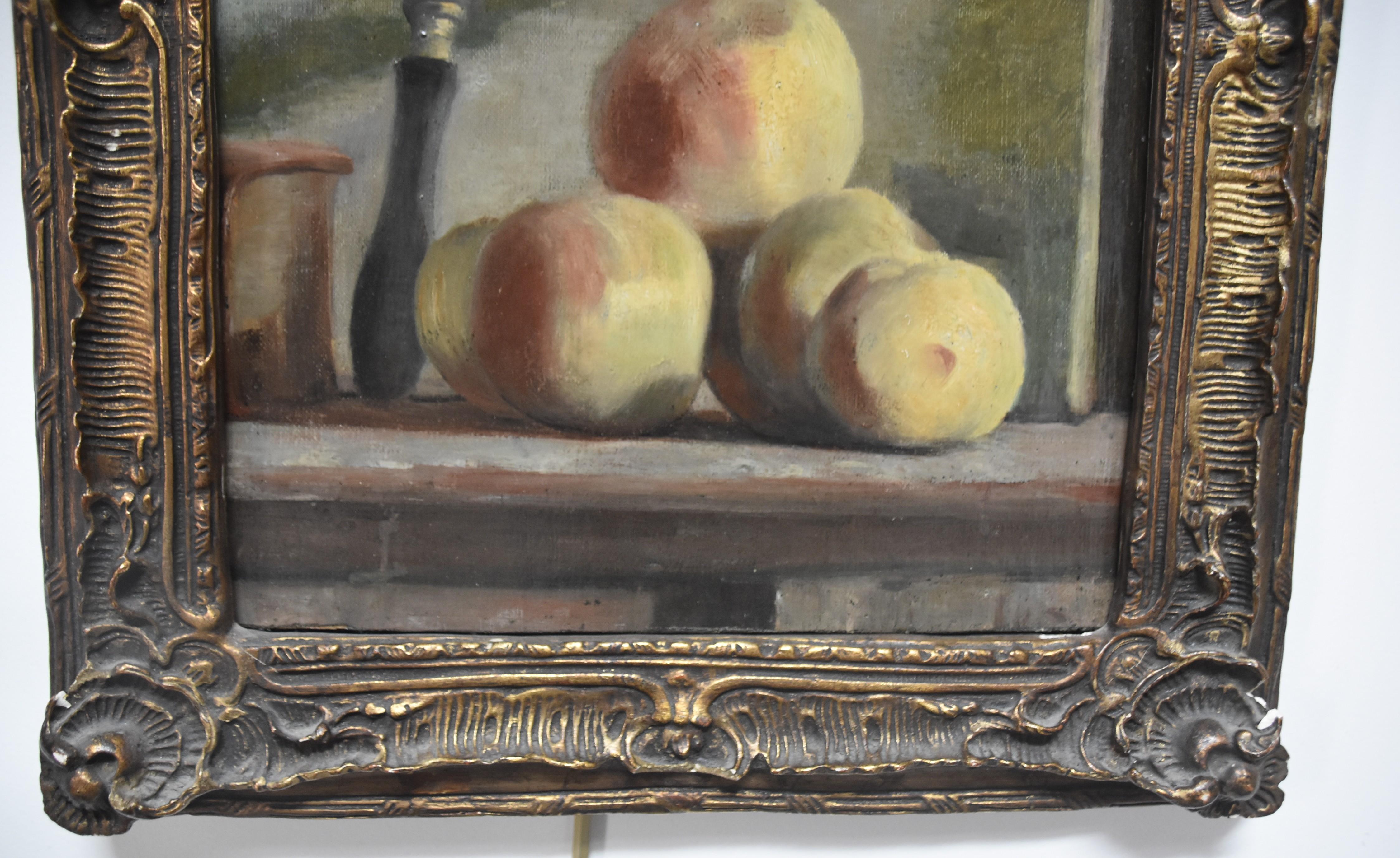 French romantic school, Still life with peaches and a painting, oil  2