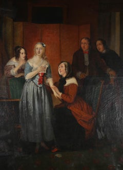 Olio di scuola francese del 1837 - Il fidanzamento
