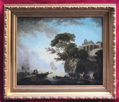 cole franaise du 18me sicle - Paysage de bord de mer avec ruines romaines et champtres