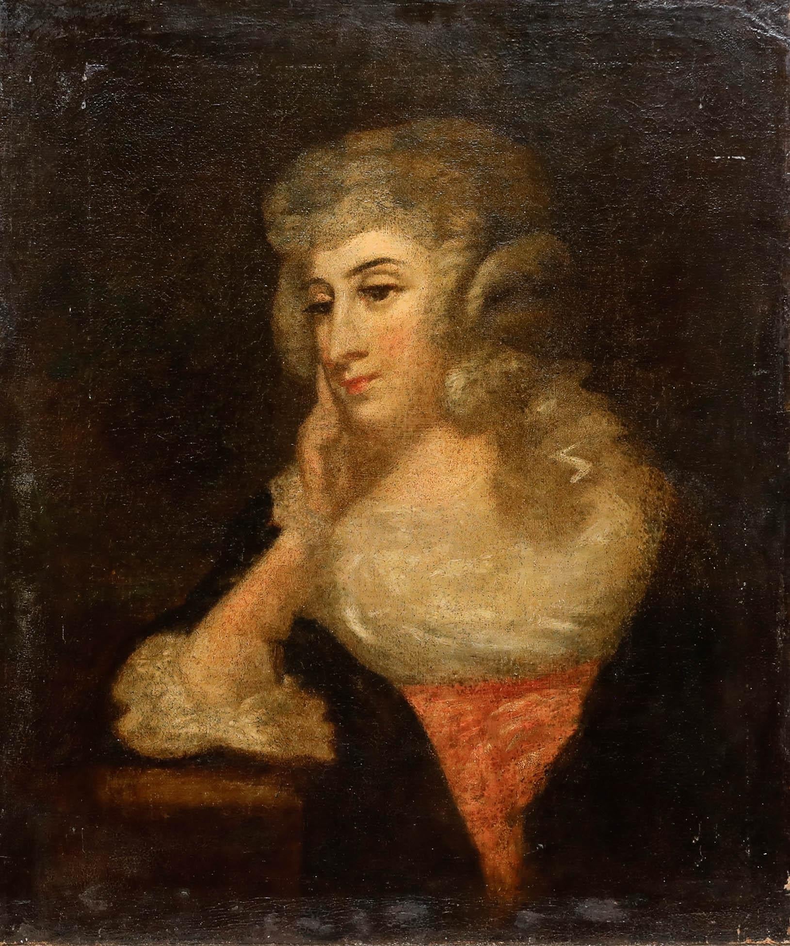 French School 18th Century Oil - Portrait of a Lady - Painting by Unknown