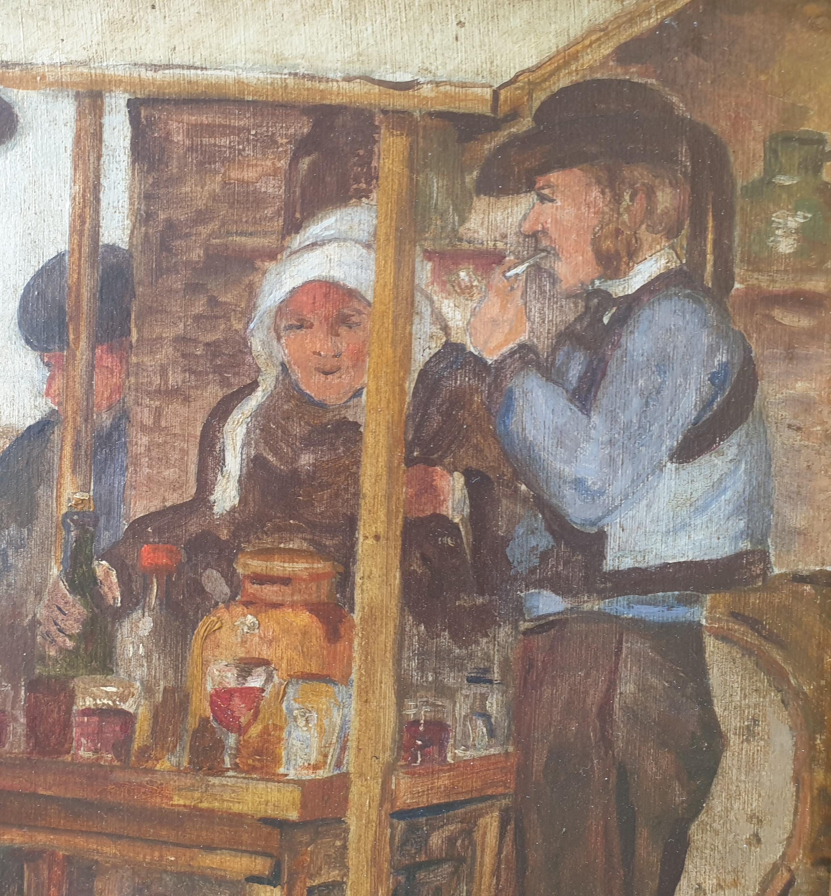 French school 1920s Brittany Brittons Village fair Pont-Aven Cornouaille - Realist Painting by Unknown