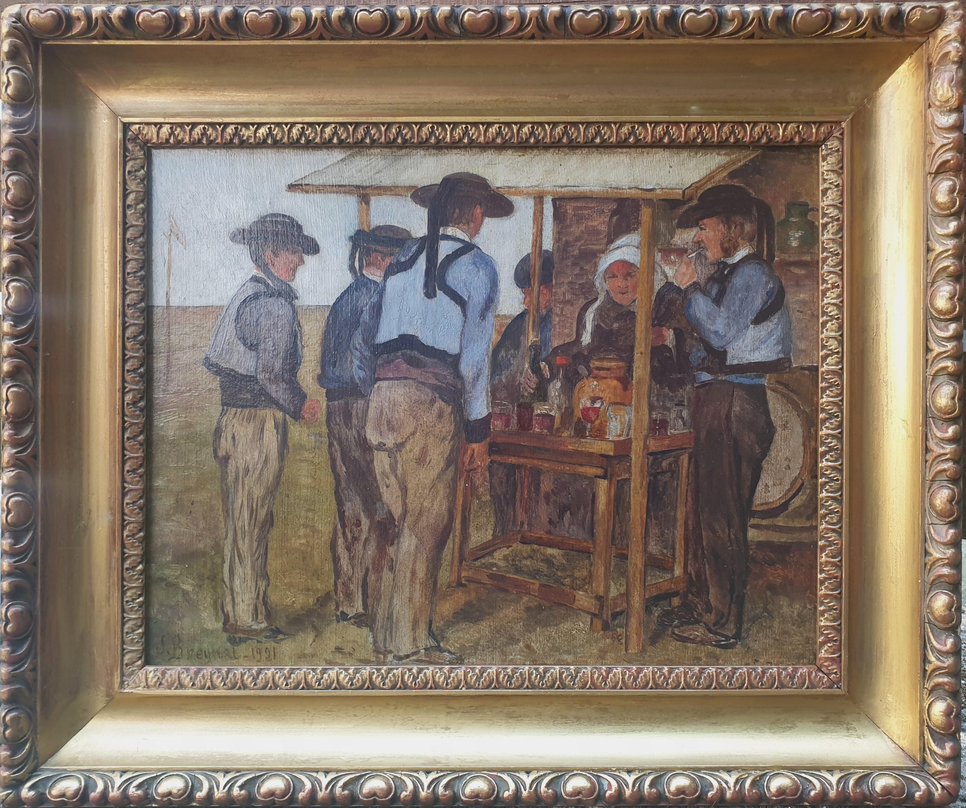 Unknown Figurative Painting - French school 1920s Brittany Brittons Village fair Pont-Aven Cornouaille