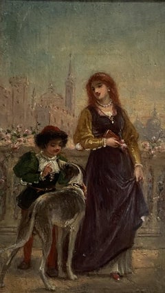 French School 19th C, A Renaissance scene with a Lady and a boy, oil on panel
