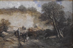 French School 19th century, Fontainebleau landscape with walkers, oil on canvas