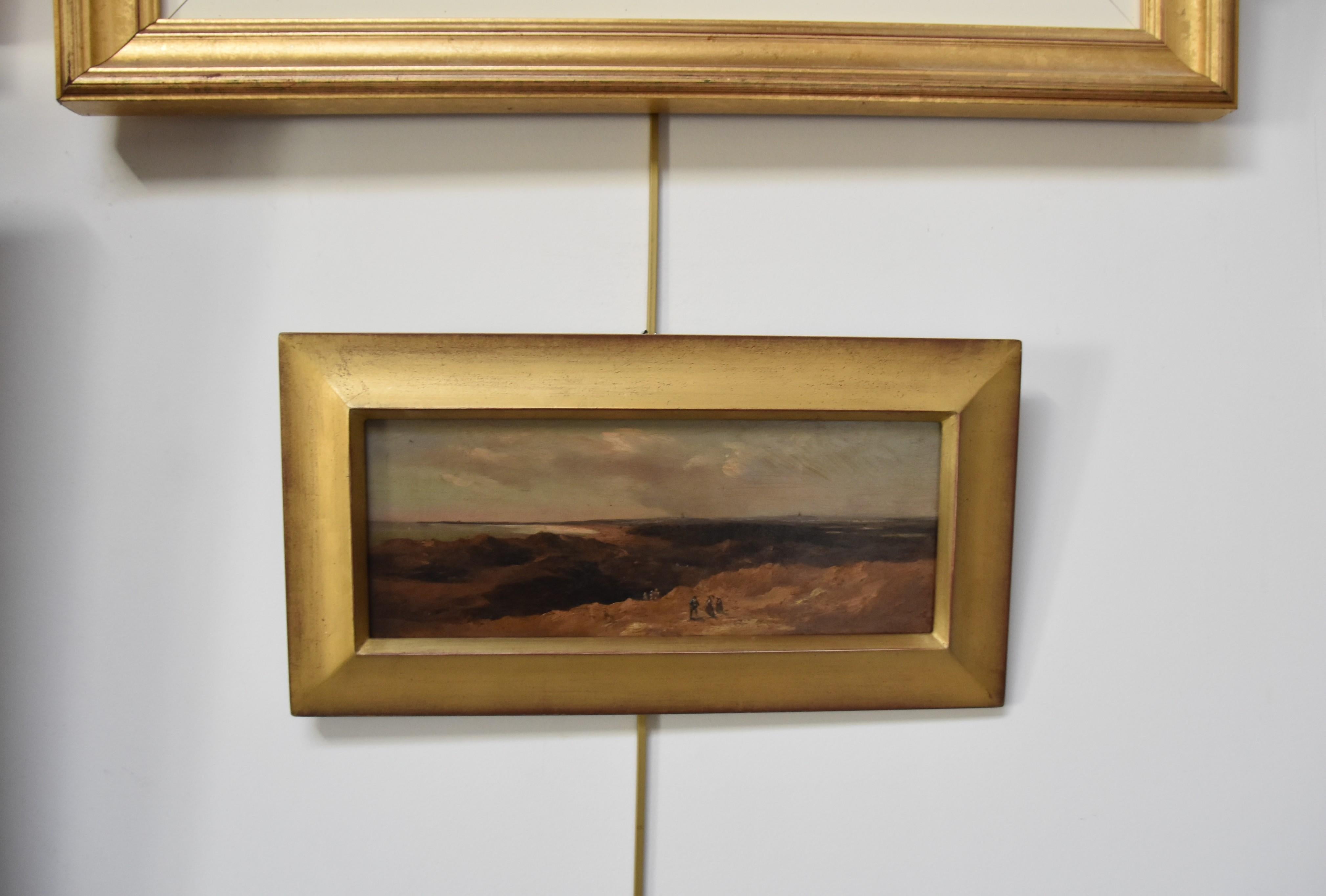 École française 19e siècle, Paysage de dunes animé, huile sur panneau en vente 4