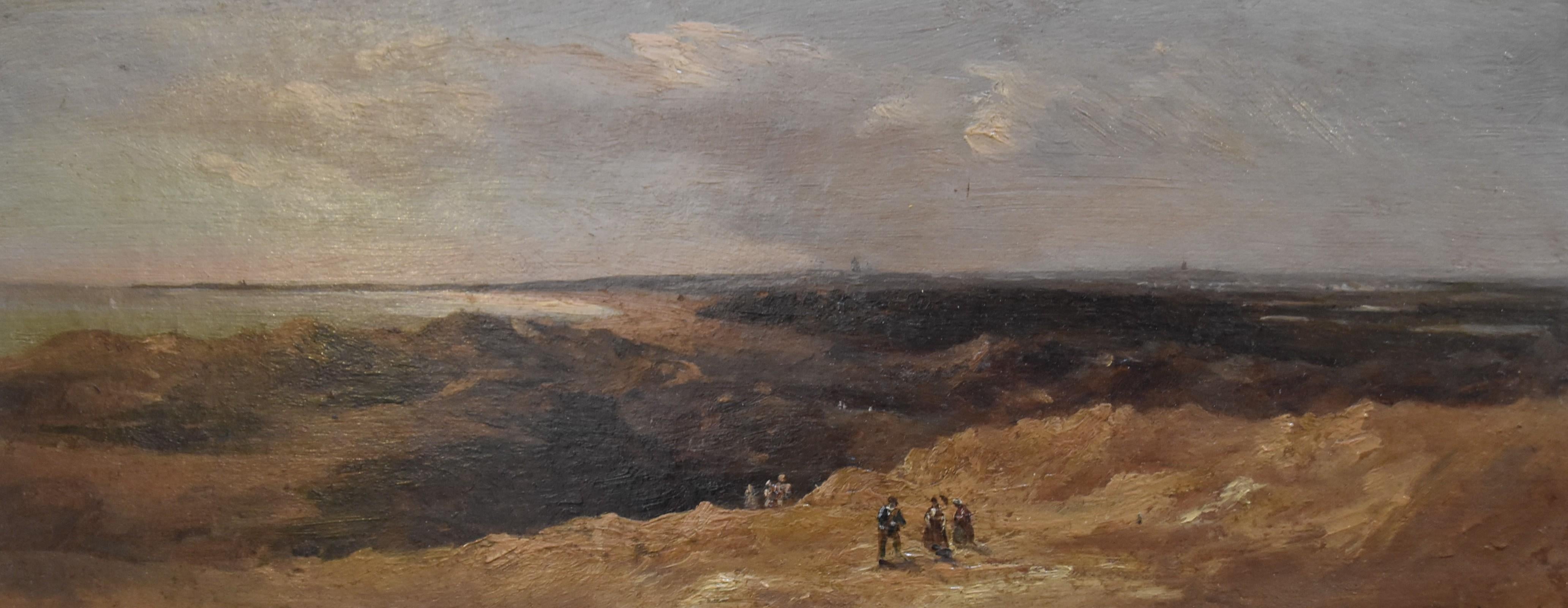 Figurative Painting Unknown - École française 19e siècle, Paysage de dunes animé, huile sur panneau