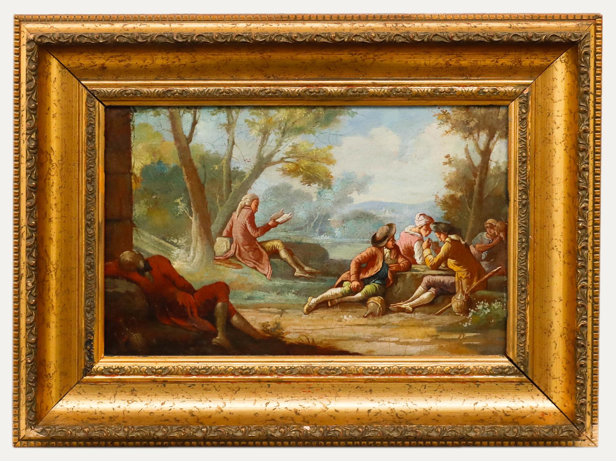 Figurative Painting Unknown - Huile de l'école française du XIXe siècle - Une journée au parc