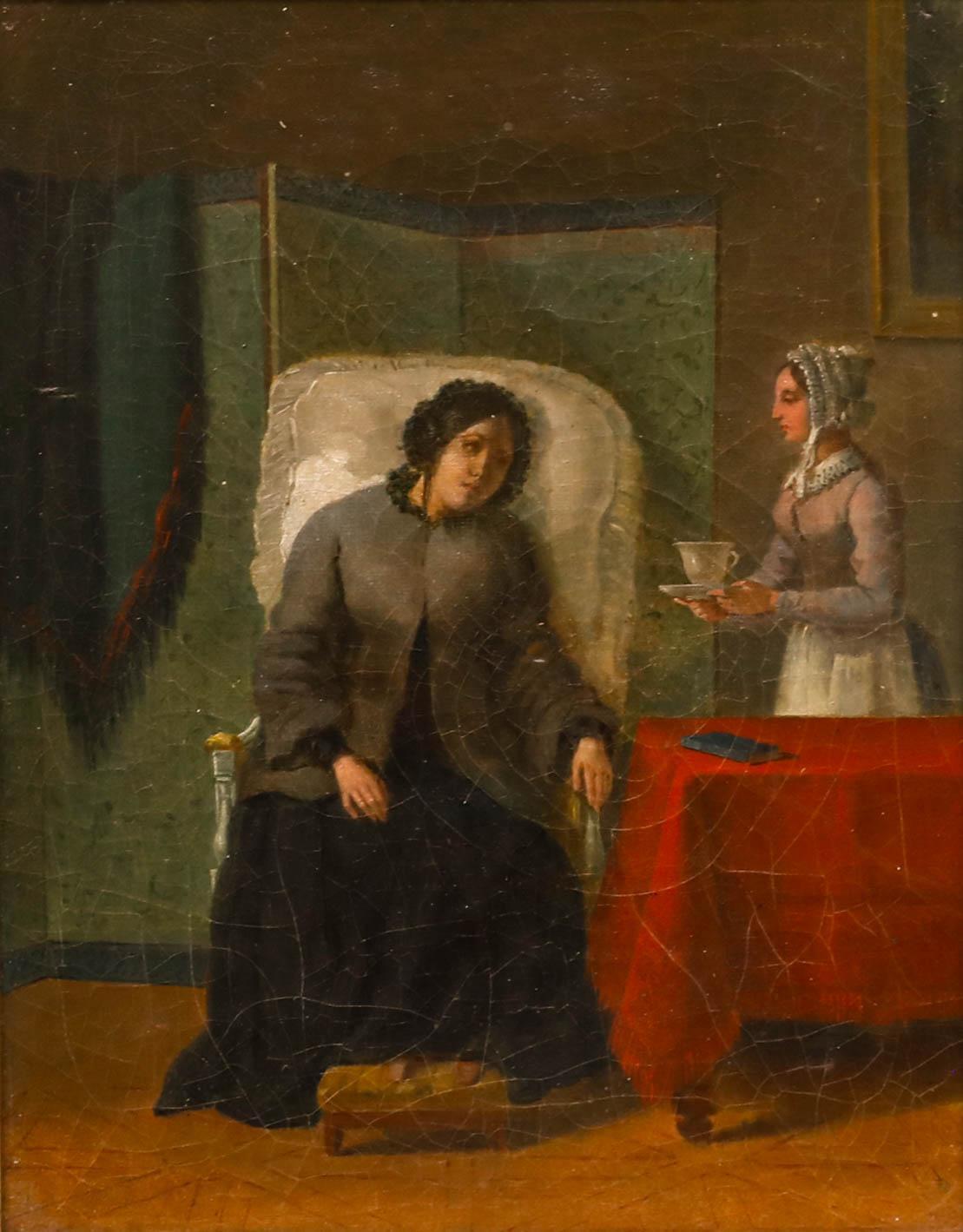 French School 19th Century Oil - Convalescence - Painting by Unknown