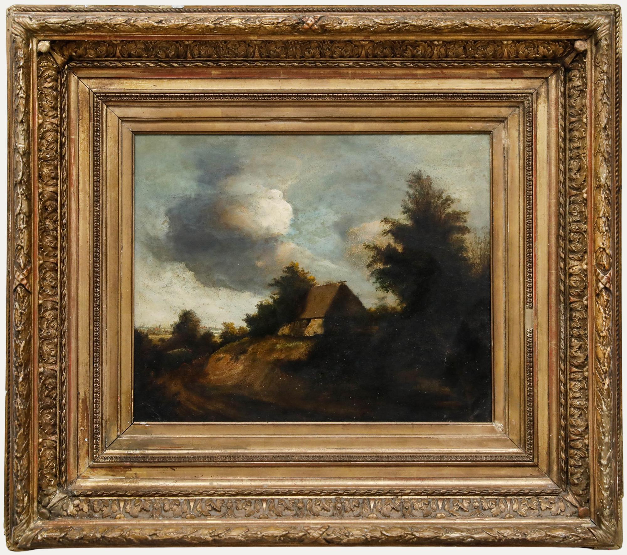French School 19th Century Oil - Cottage and Carriage