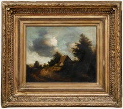 Olio di scuola francese del XIX secolo - Casetta e carrozza