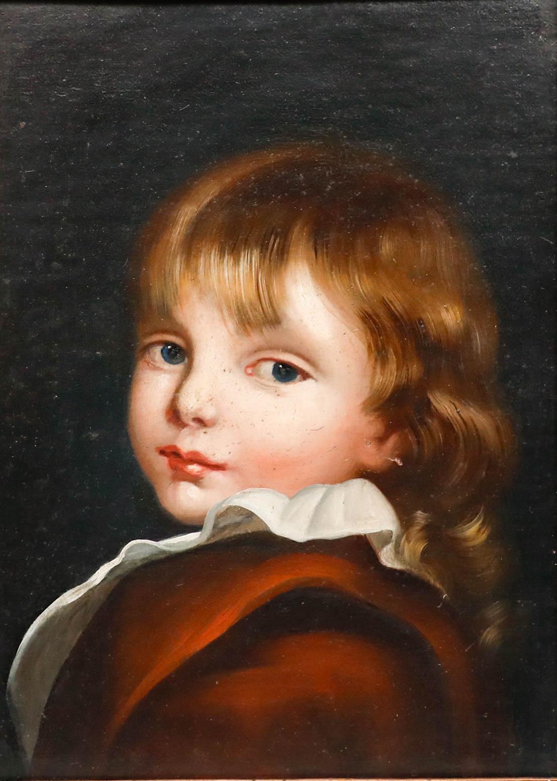 French School 19th Century Oil - Portrait of a Child - Painting by Unknown