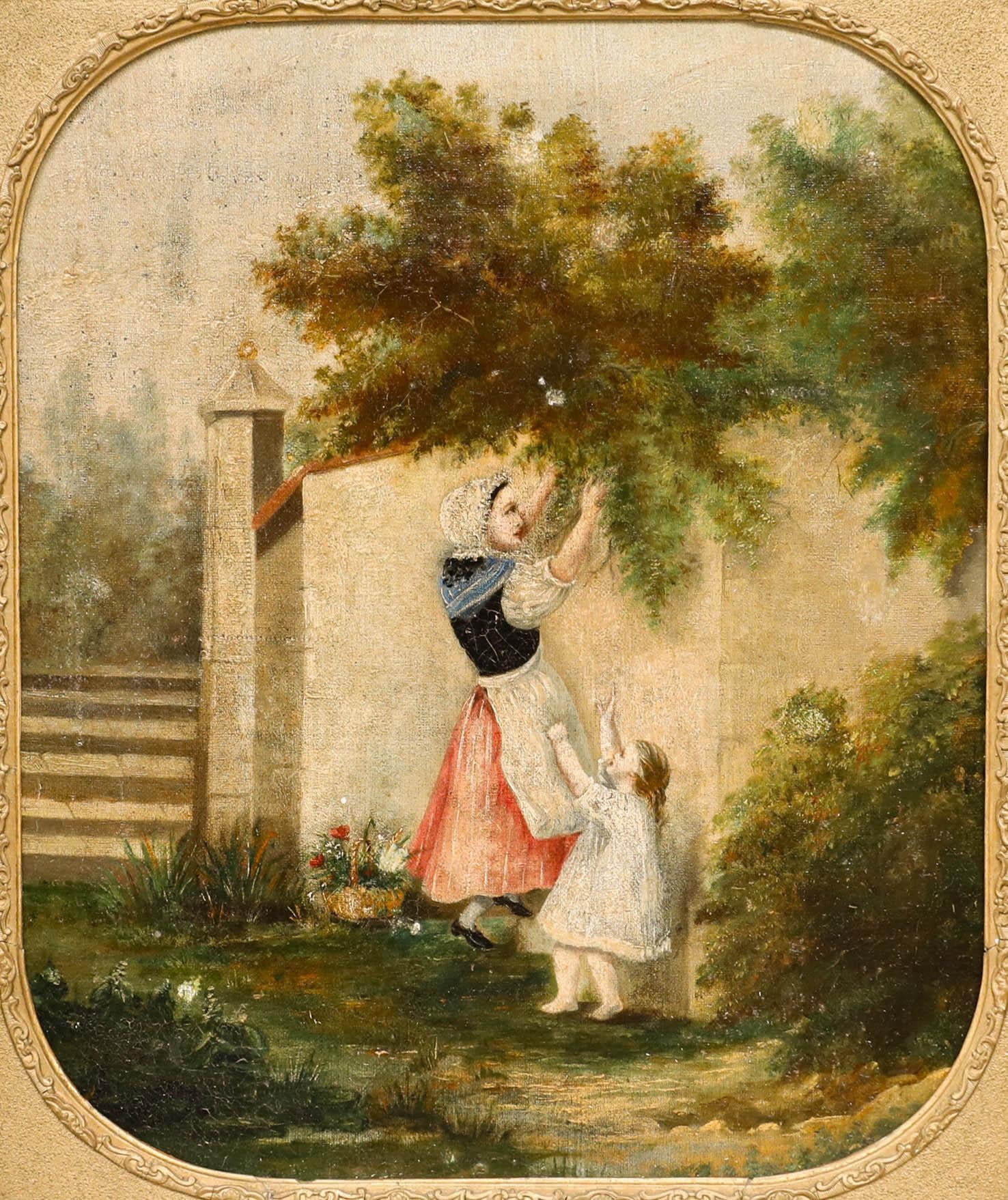 French School 19th Century Oil - Pruning - Painting by Unknown